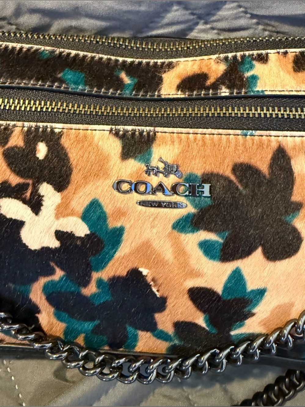 Coach Nolita 22 Floral Calf Hair Shoulder Bag Black Leather Chain Handle NWOT - Picture 2 of 12